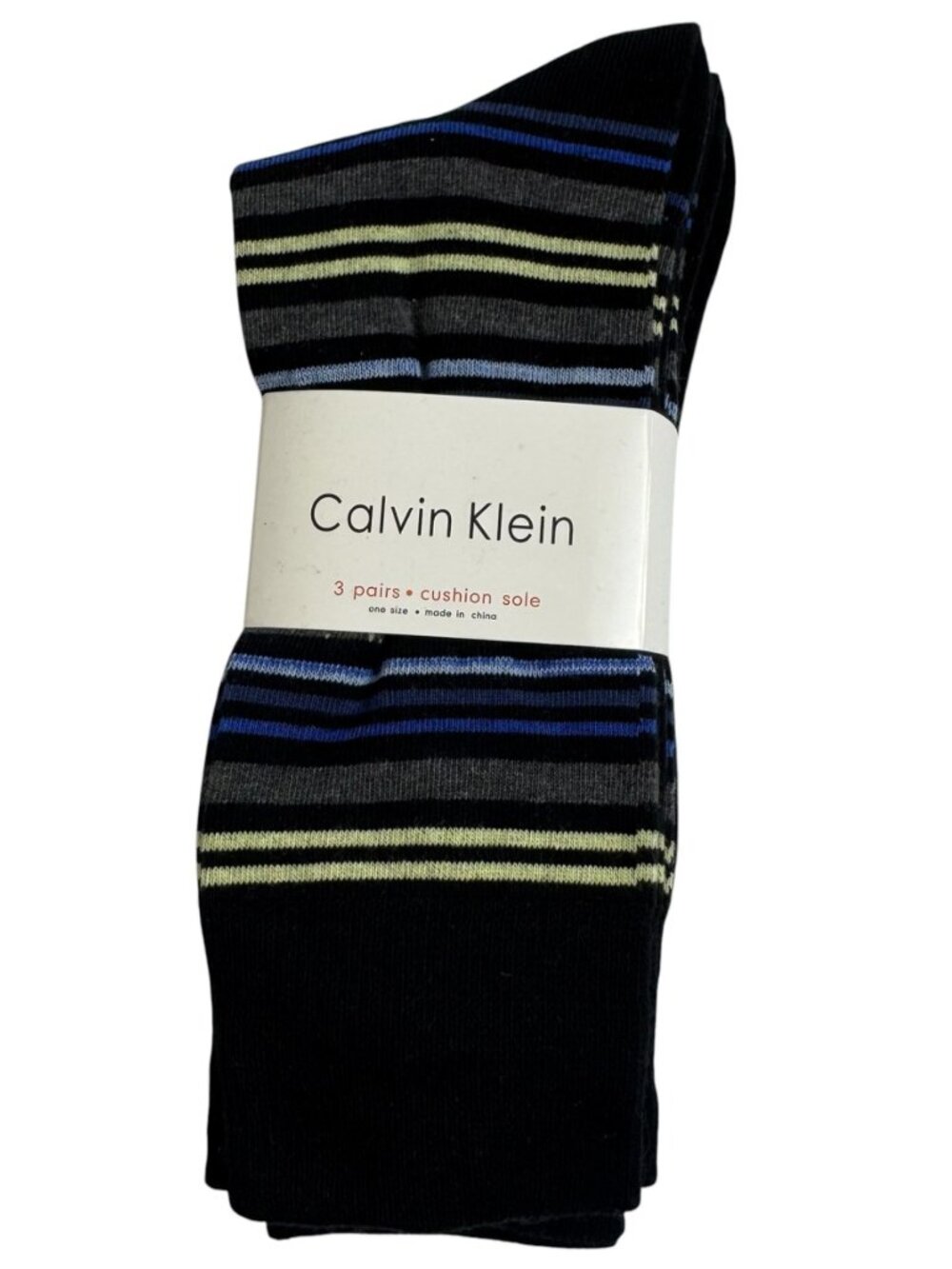 Calvin Klein NEW Dress Socks 3 Pairs Black Striped Combed Cotton Career Business